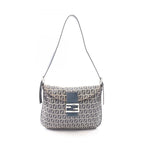Fendi Shoulder Bag Mamma Bucket Zucchino Navy Gray Canvas Leather