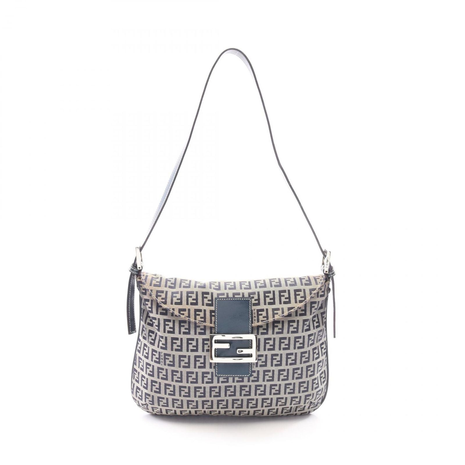 Fendi Shoulder Bag Mamma Bucket Zucchino Navy Gray Canvas Leather