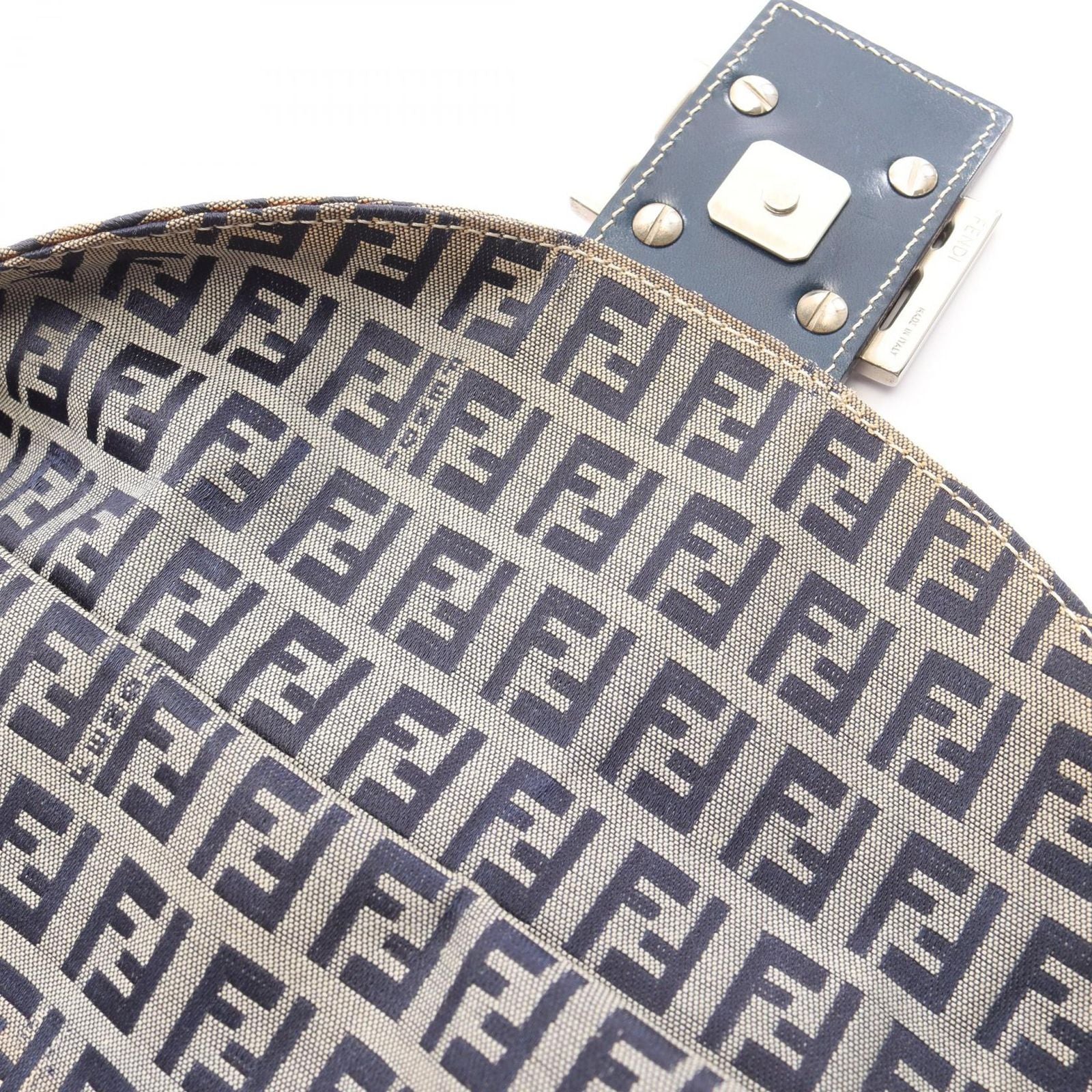 Fendi Shoulder Bag Mamma Bucket Zucchino Navy Gray Canvas Leather — view 7
