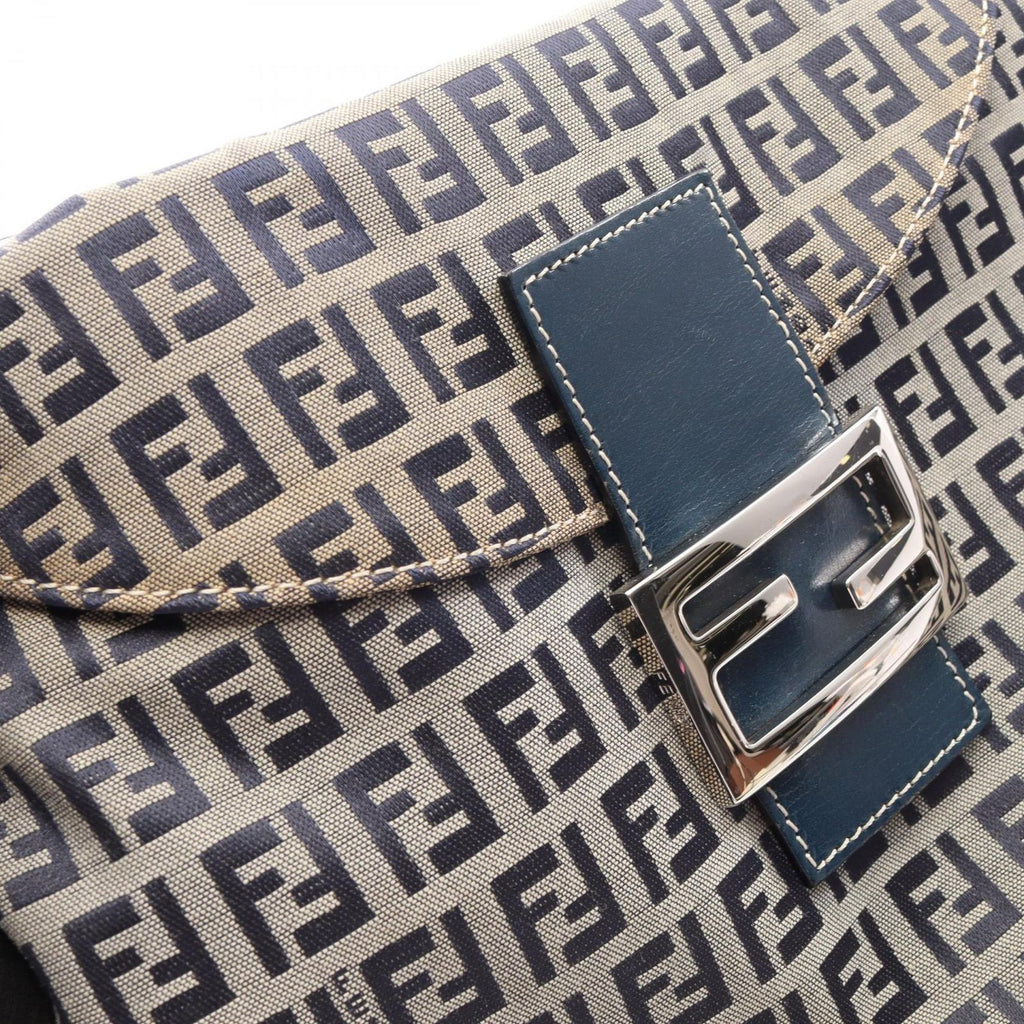 Fendi Shoulder Bag Mamma Bucket Zucchino Navy Gray Canvas Leather — view 8