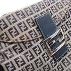 Fendi Shoulder Bag Mamma Bucket Zucchino Navy Gray Canvas Leather — view 8