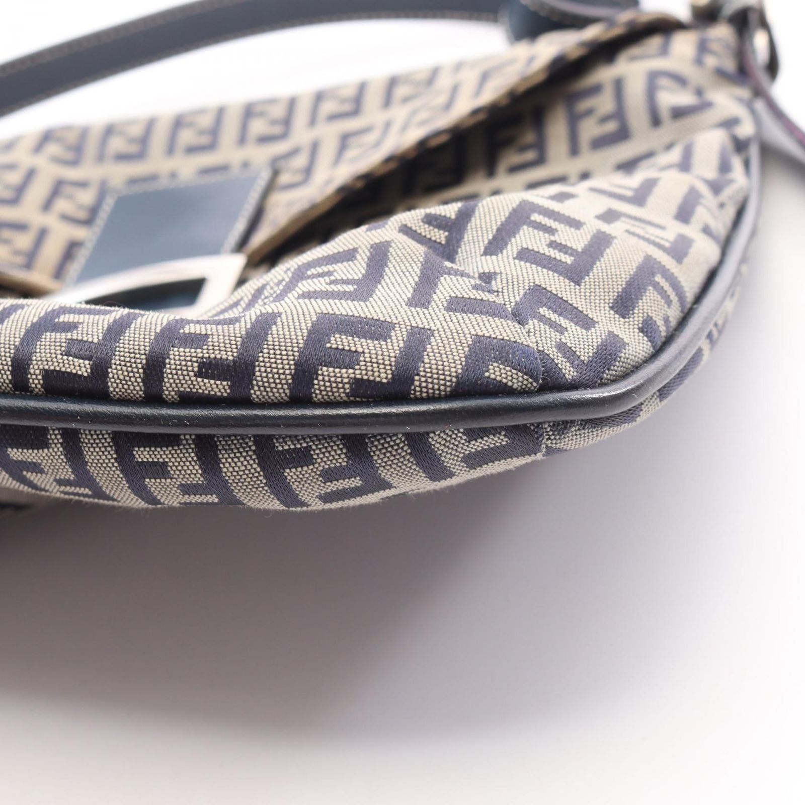 Fendi Shoulder Bag Mamma Bucket Zucchino Navy Gray Canvas Leather — view 9