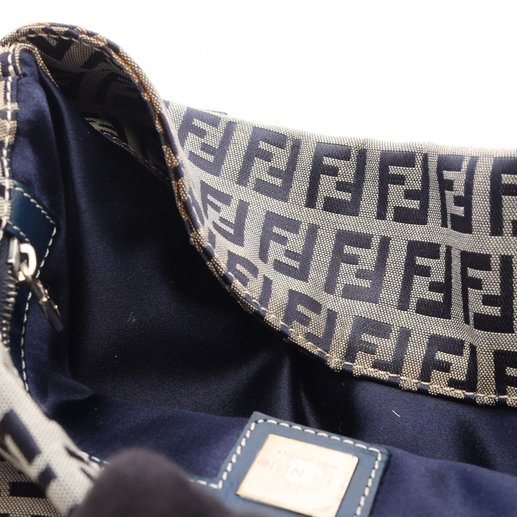 Fendi Shoulder Bag Mamma Bucket Zucchino Navy Gray Canvas Leather — view 6