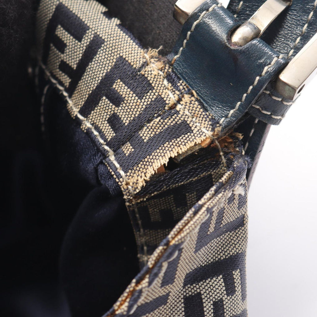 Fendi Shoulder Bag Mamma Bucket Zucchino Navy Gray Canvas Leather — view 5