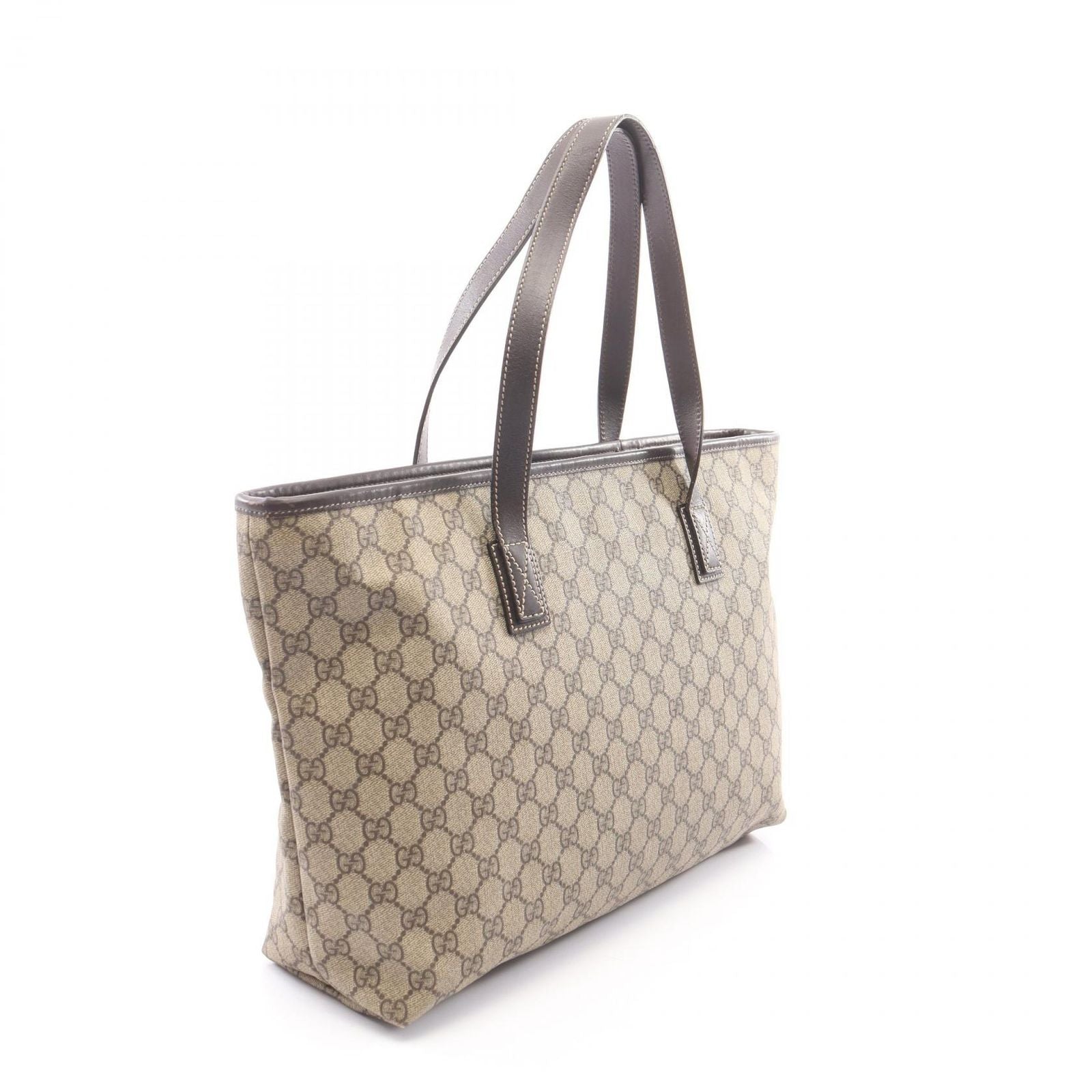 Gucci Tote GG Supreme Beige Dark Brown Canvas Leather — view 2