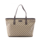 Gucci Tote GG Supreme Beige Dark Brown Canvas Leather