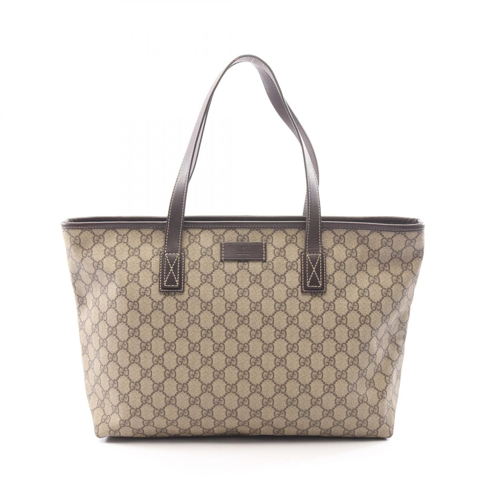 Gucci Tote GG Supreme Beige Dark Brown Canvas Leather