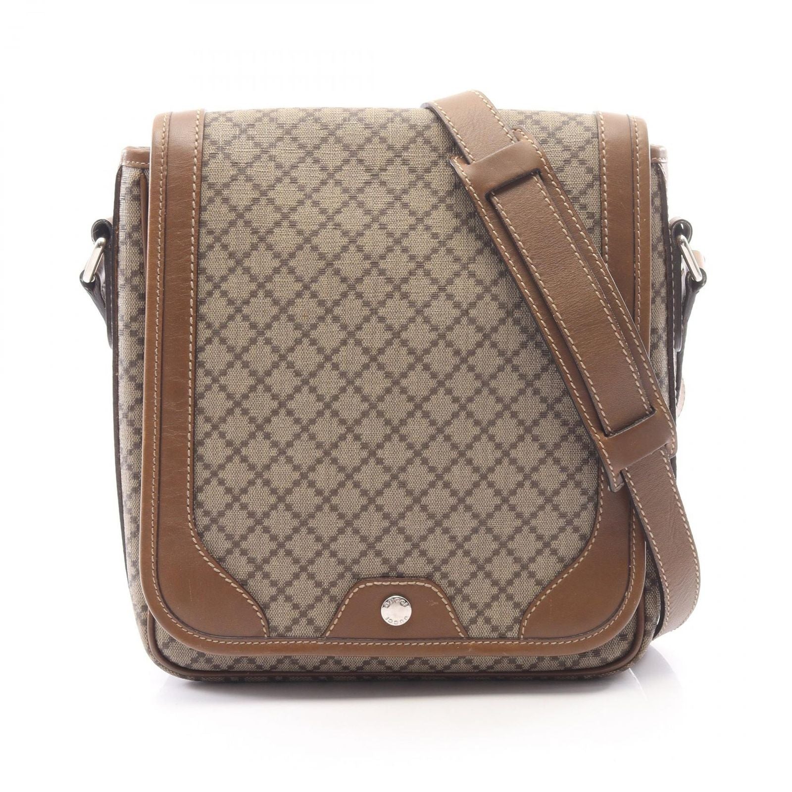 Gucci Shoulder Bag Diamante Brown Beige Canvas Leather