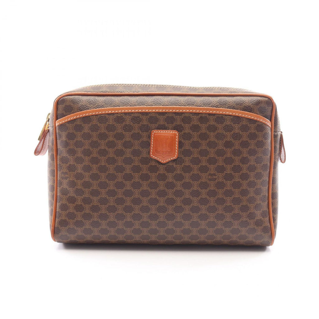 Celine Clutch Macadam Brown Canvas Leather