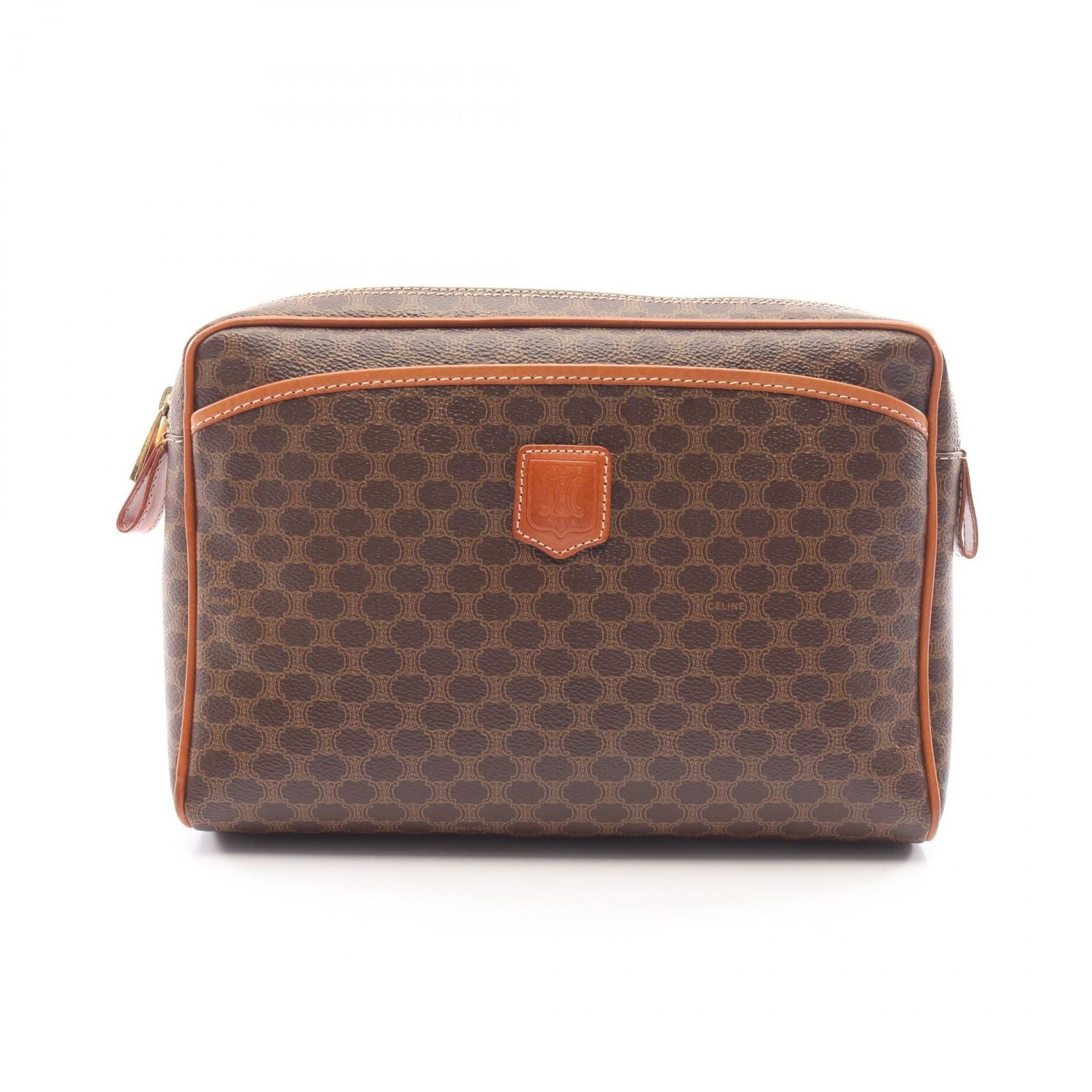 Celine Clutch Macadam Brown Canvas Leather
