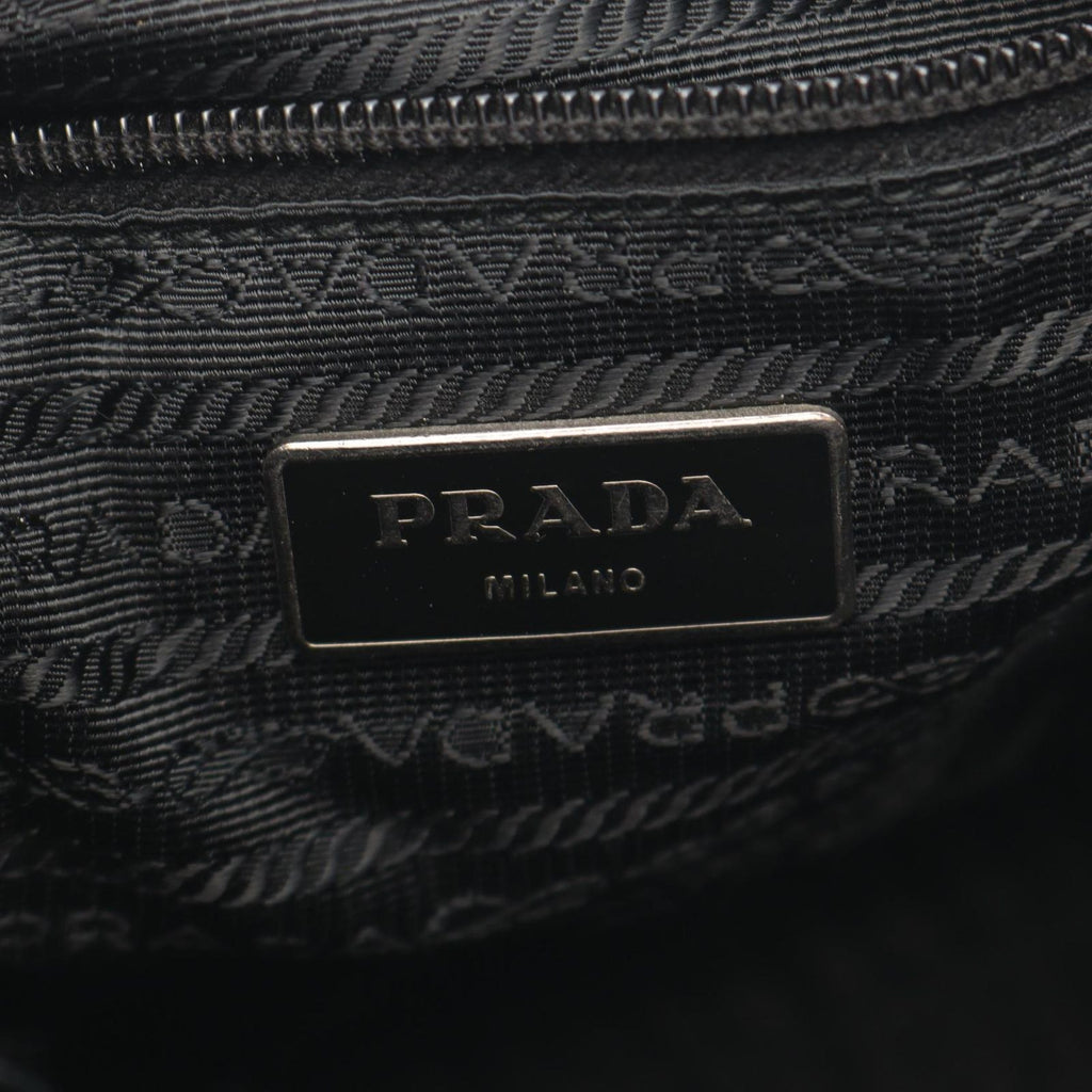 Prada Shoulder Bag Triangle Logo Black Nylon Saffiano Leather — view 4