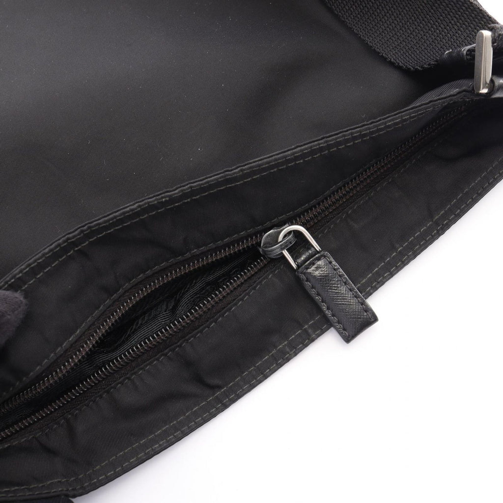 Prada Shoulder Bag Triangle Logo Black Nylon Saffiano Leather — view 6