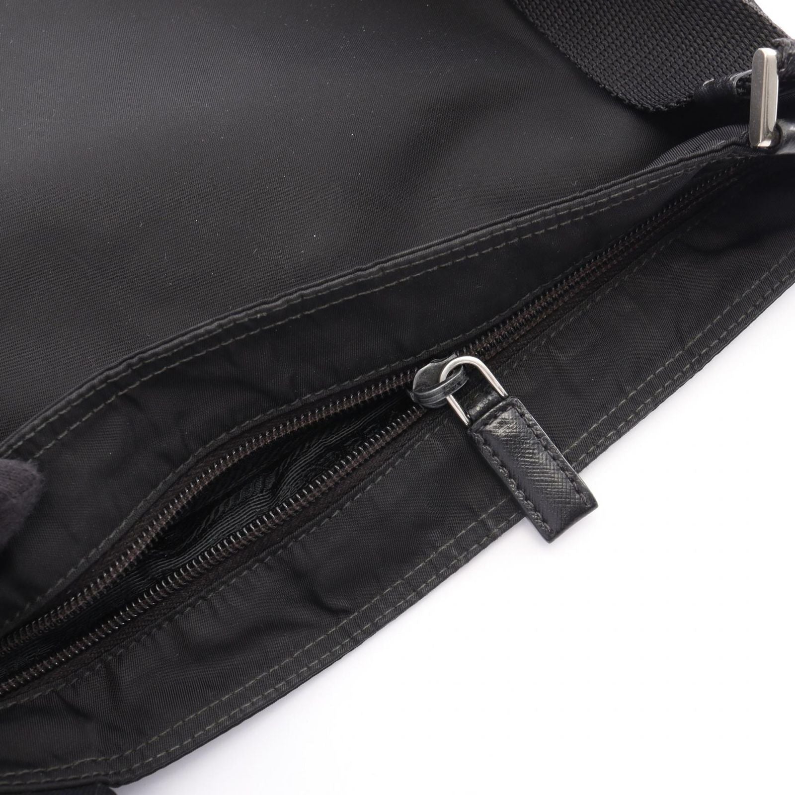 Prada Shoulder Bag Triangle Logo Black Nylon Saffiano Leather — view 6