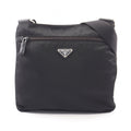 Prada Shoulder Bag Triangle Logo Black Nylon Saffiano Leather