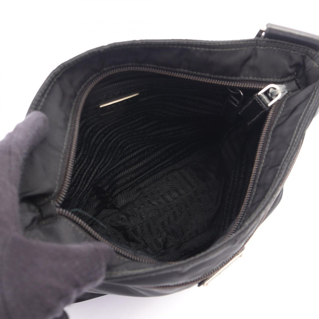 Prada Shoulder Bag Triangle Logo Black Nylon Saffiano Leather — view 3