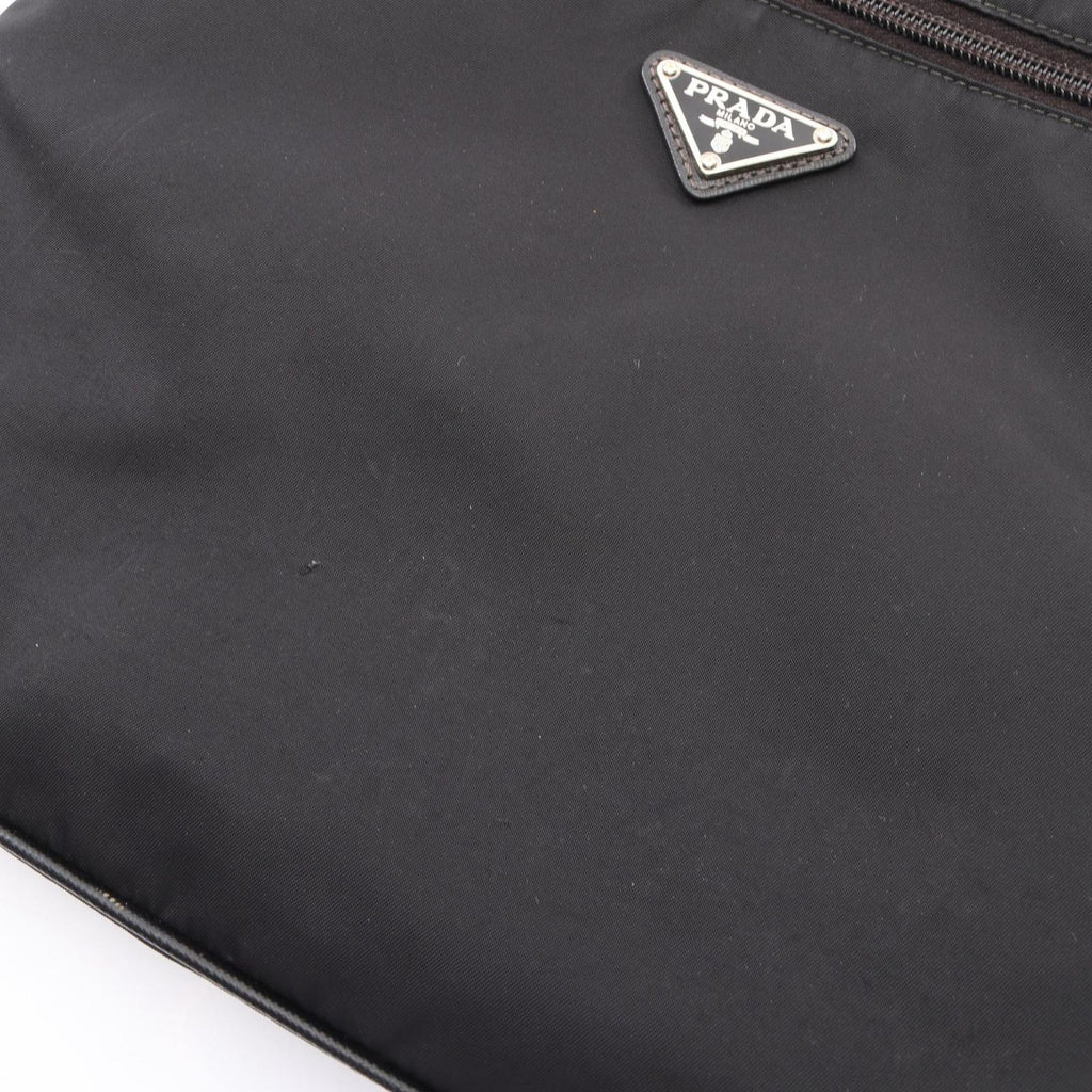 Prada Shoulder Bag Triangle Logo Black Nylon Saffiano Leather — view 8