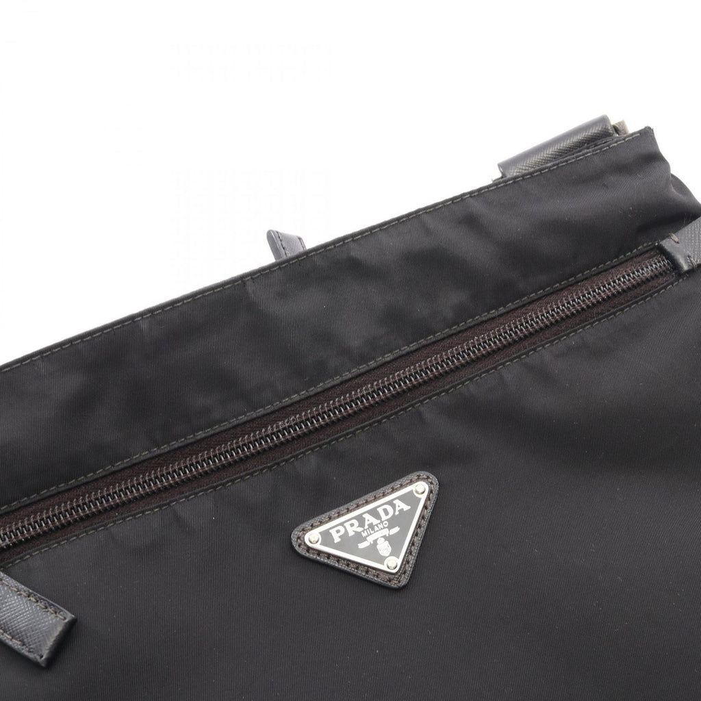 Prada Shoulder Bag Triangle Logo Black Nylon Saffiano Leather — view 9
