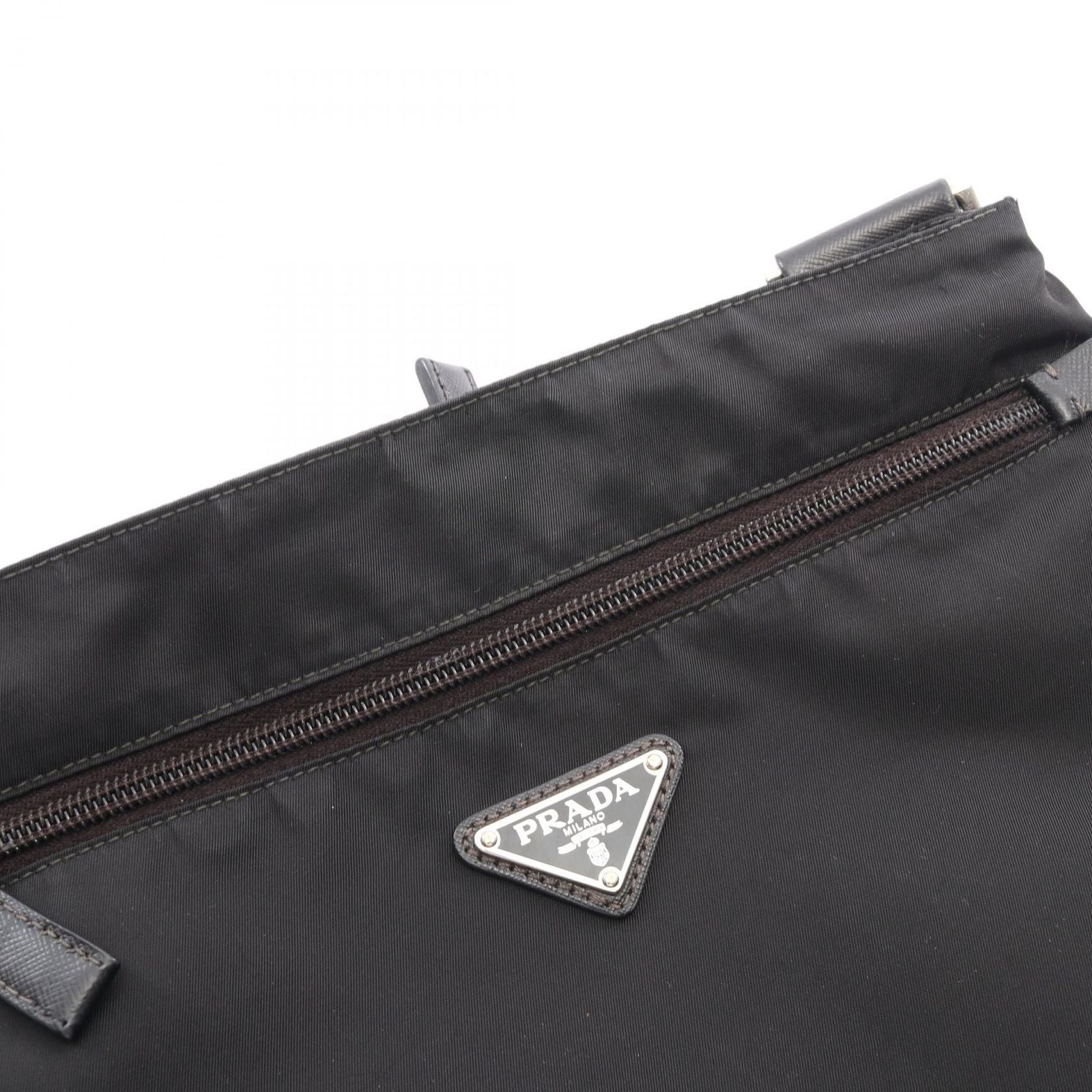 Prada Shoulder Bag Triangle Logo Black Nylon Saffiano Leather — view 9
