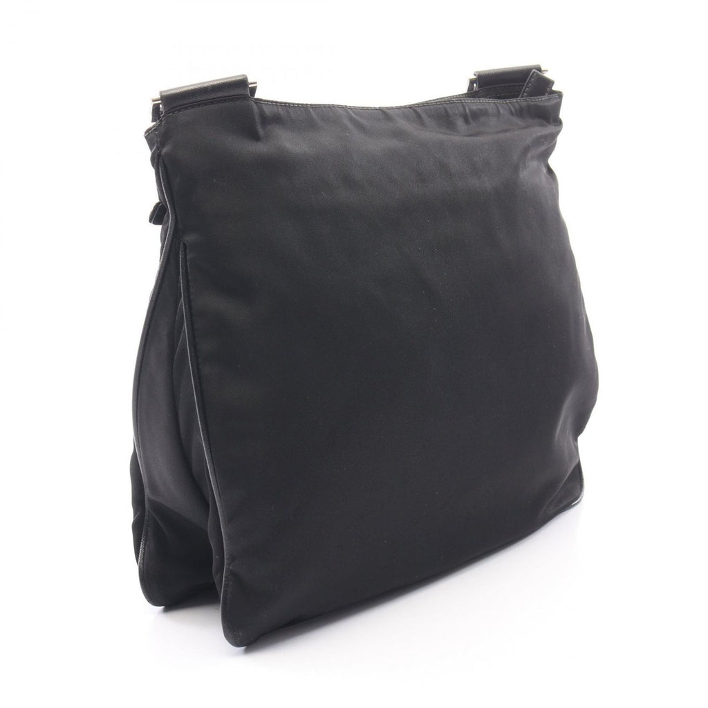 Prada Shoulder Bag Triangle Logo Black Nylon Saffiano Leather — view 2