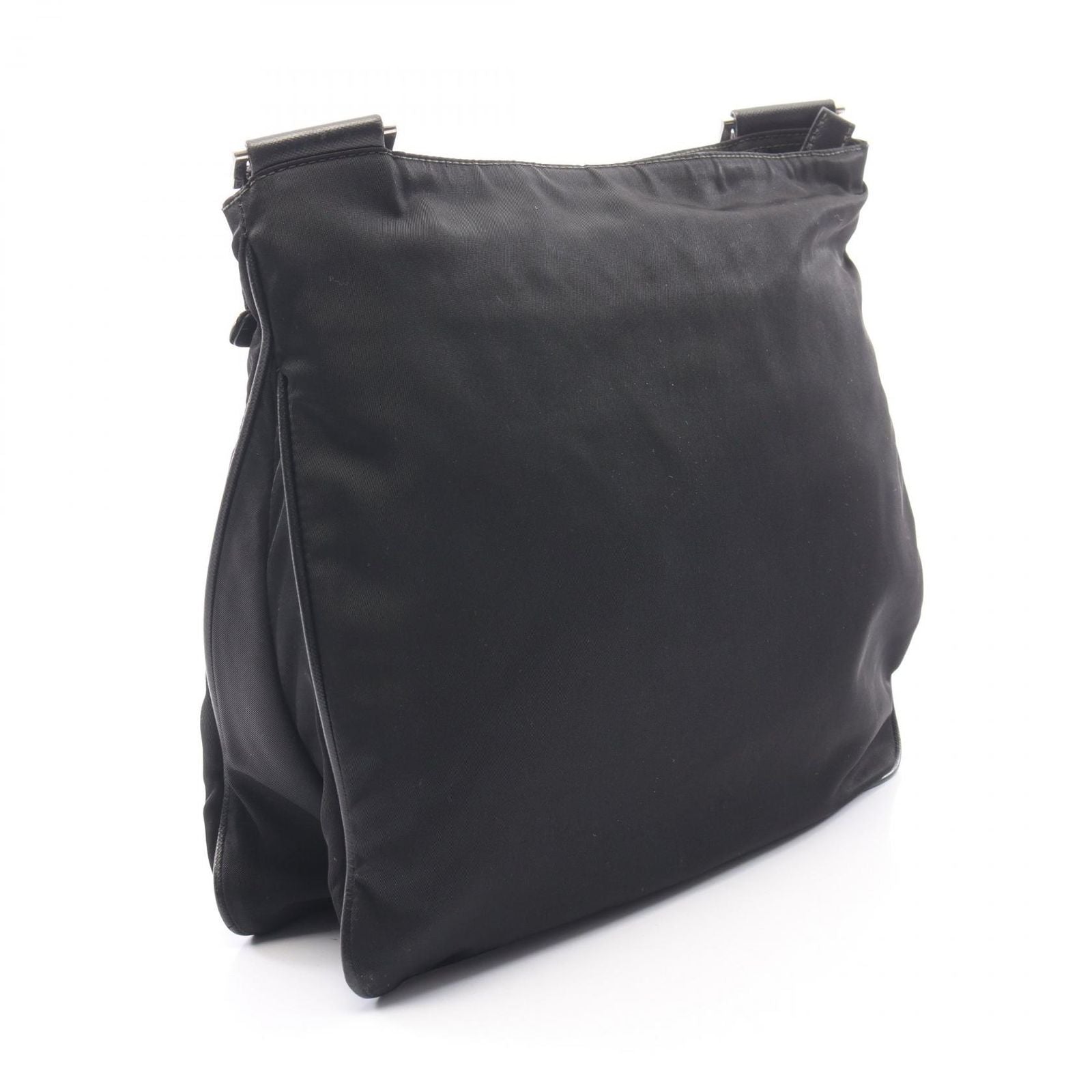 Prada Shoulder Bag Triangle Logo Black Nylon Saffiano Leather — view 2