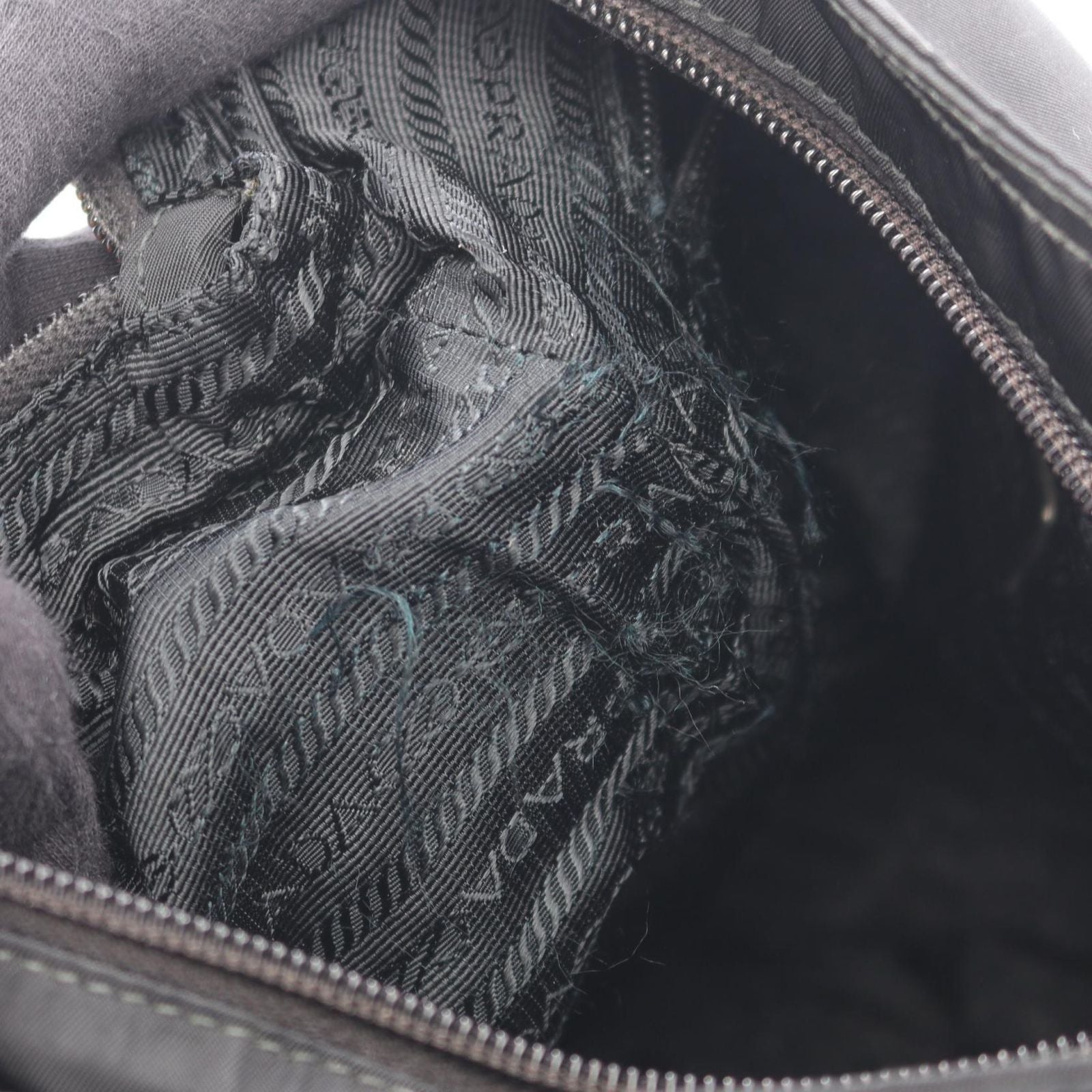 Prada Shoulder Bag Triangle Logo Black Nylon Saffiano Leather — view 5