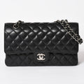 Chanel Quilted 25 Double Flap Chain Shoulder Bag CC Logo Caviar Leather Black