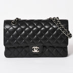 Chanel Quilted 25 Double Flap Chain Shoulder Bag CC Logo Caviar Leather Black