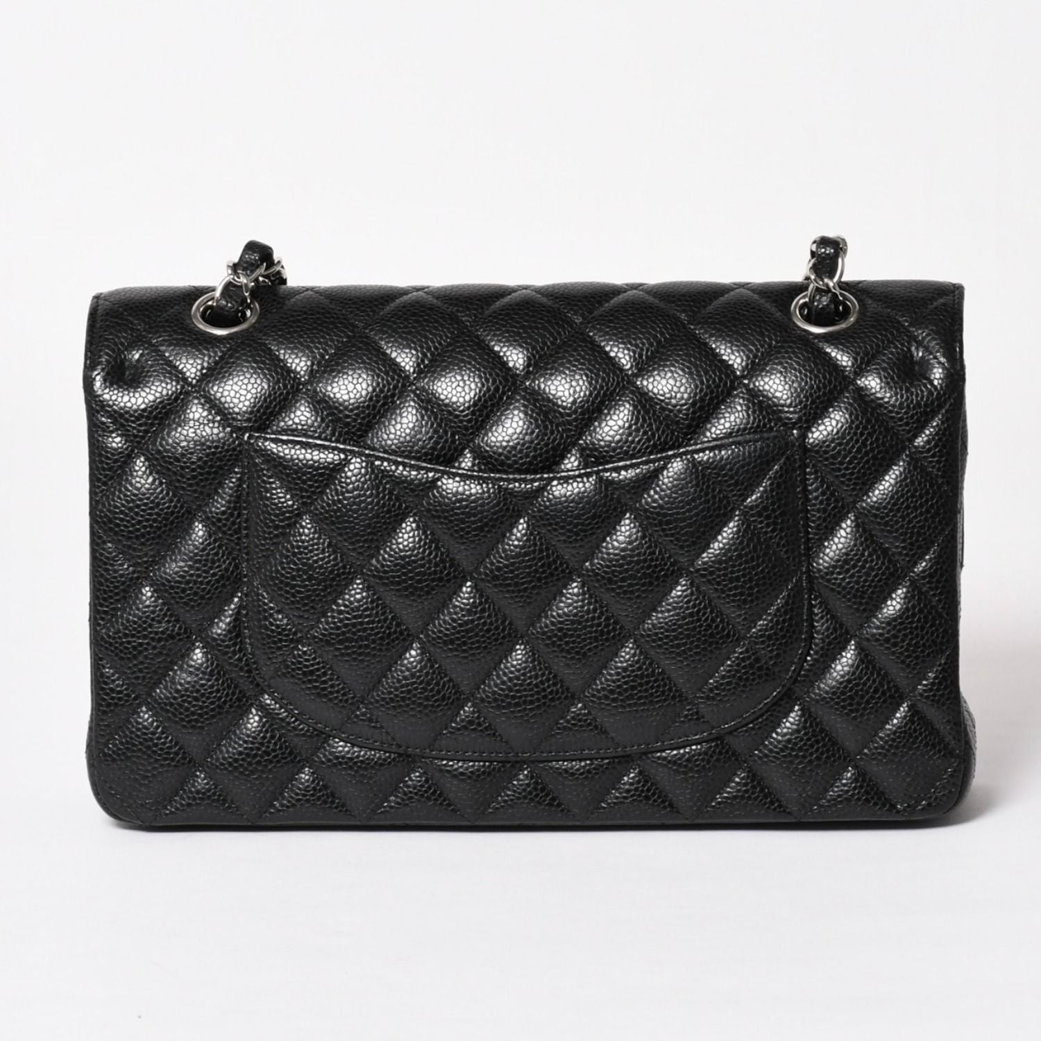 Chanel Quilted 25 Double Flap Chain Shoulder Bag CC Logo Caviar Leather Black — view 2