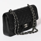 Chanel Quilted 25 Double Flap Chain Shoulder Bag CC Logo Caviar Leather Black — view 3