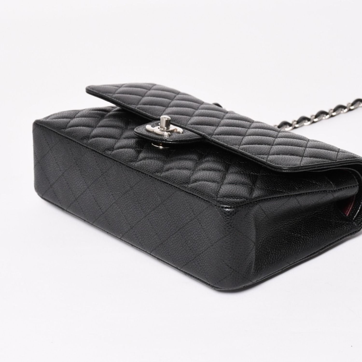 Chanel Quilted 25 Double Flap Chain Shoulder Bag CC Logo Caviar Leather Black — view 8