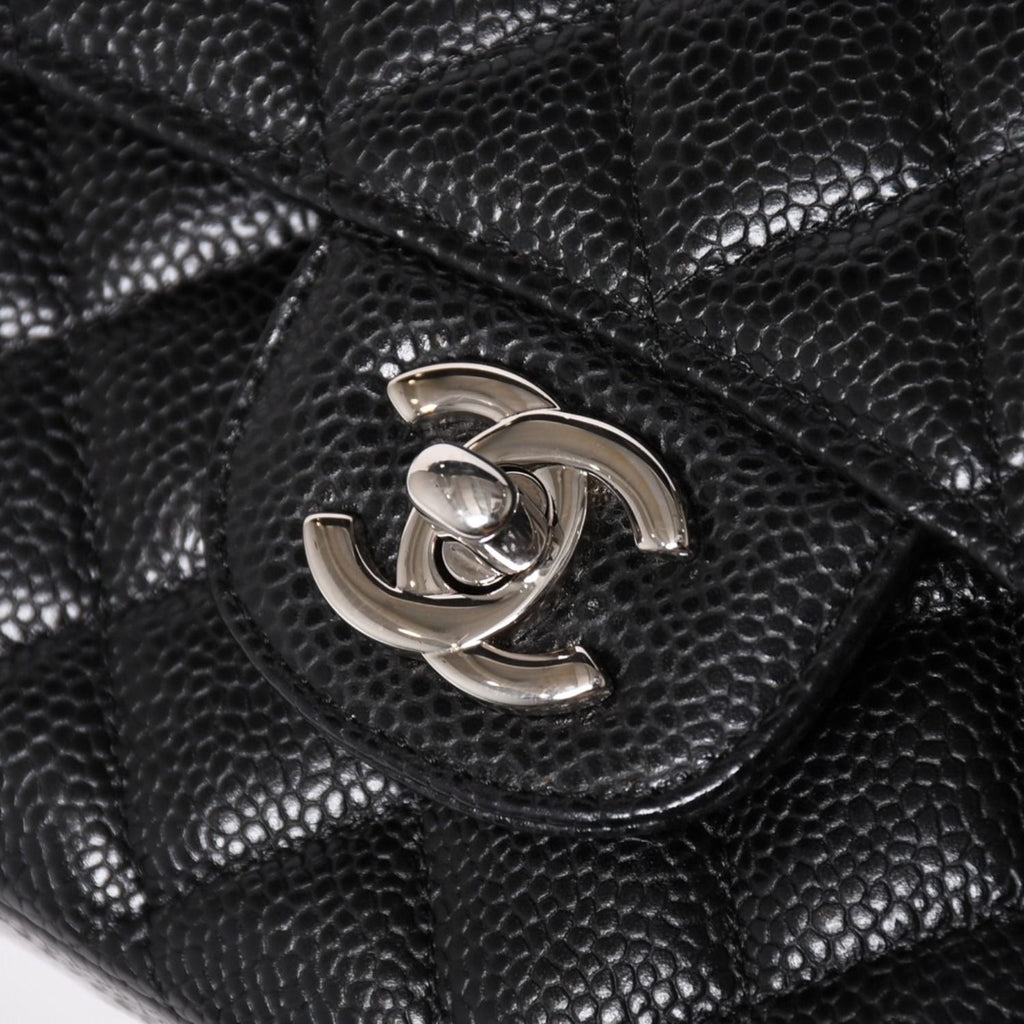 Chanel Quilted 25 Double Flap Chain Shoulder Bag CC Logo Caviar Leather Black — view 7