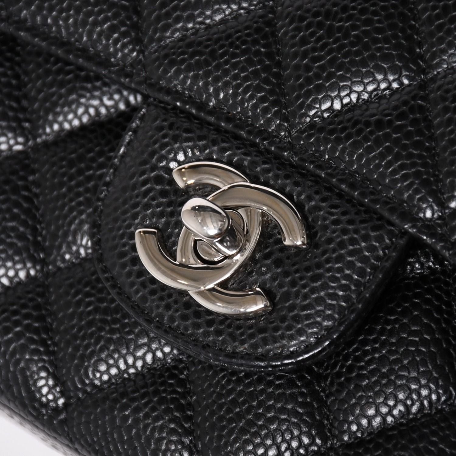 Chanel Quilted 25 Double Flap Chain Shoulder Bag CC Logo Caviar Leather Black — view 7