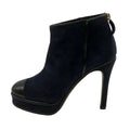 Chanel Booties 38.5 C Dark Navy Black Leather Boot