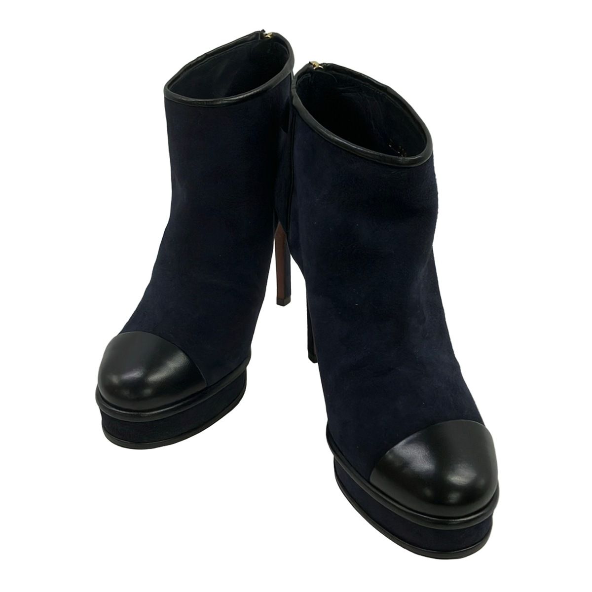 Chanel Booties 38.5 C Dark Navy Black Leather Boot — view 2