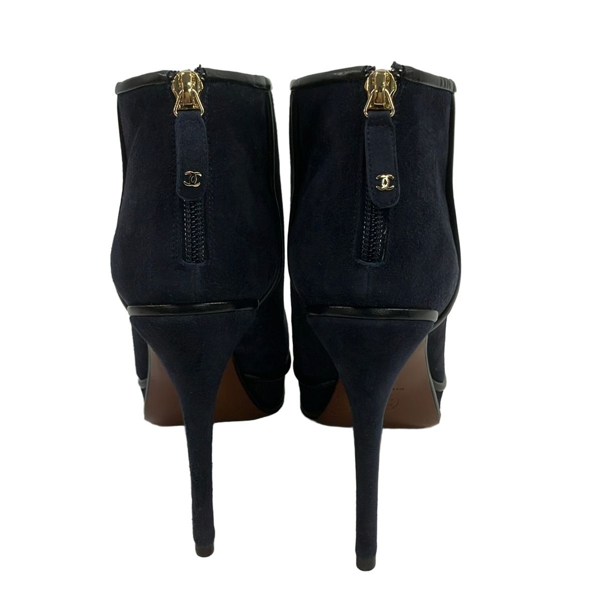 Chanel Booties 38.5 C Dark Navy Black Leather Boot — view 3