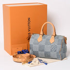Louis Vuitton Speedy Bandouliere 25 Damier Denim Gold Handbag