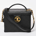 Chanel Bicolor Vanity Bag Handbag CC Logo Lambskin Black Gold
