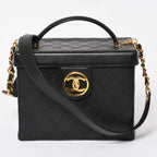 Chanel Bicolor Vanity Bag Handbag CC Logo Lambskin Black Gold