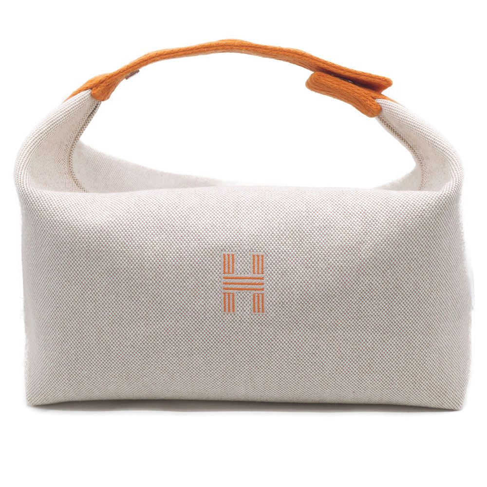 Hermes Brid-a-brac GM Orange Beige Canvas Pouch Bags Handbag