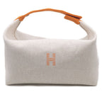 Hermes Brid-a-brac GM Orange Beige Canvas Pouch Bags Handbag