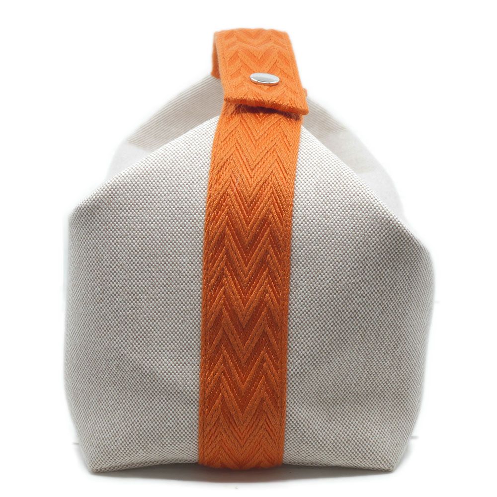 Hermes Brid-a-brac GM Orange Beige Canvas Pouch Bags Handbag — view 4