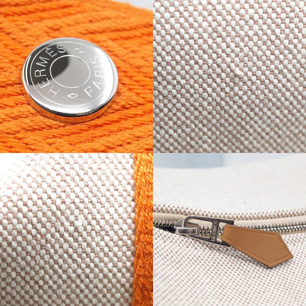 Hermes Brid-a-brac GM Orange Beige Canvas Pouch Bags Handbag — view 8