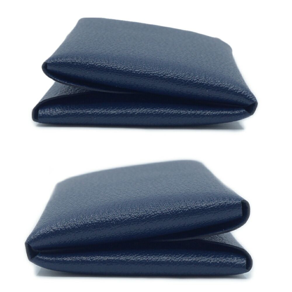 Hermes Calvi Duo Blue Navy Card Case Coin Box — view 4