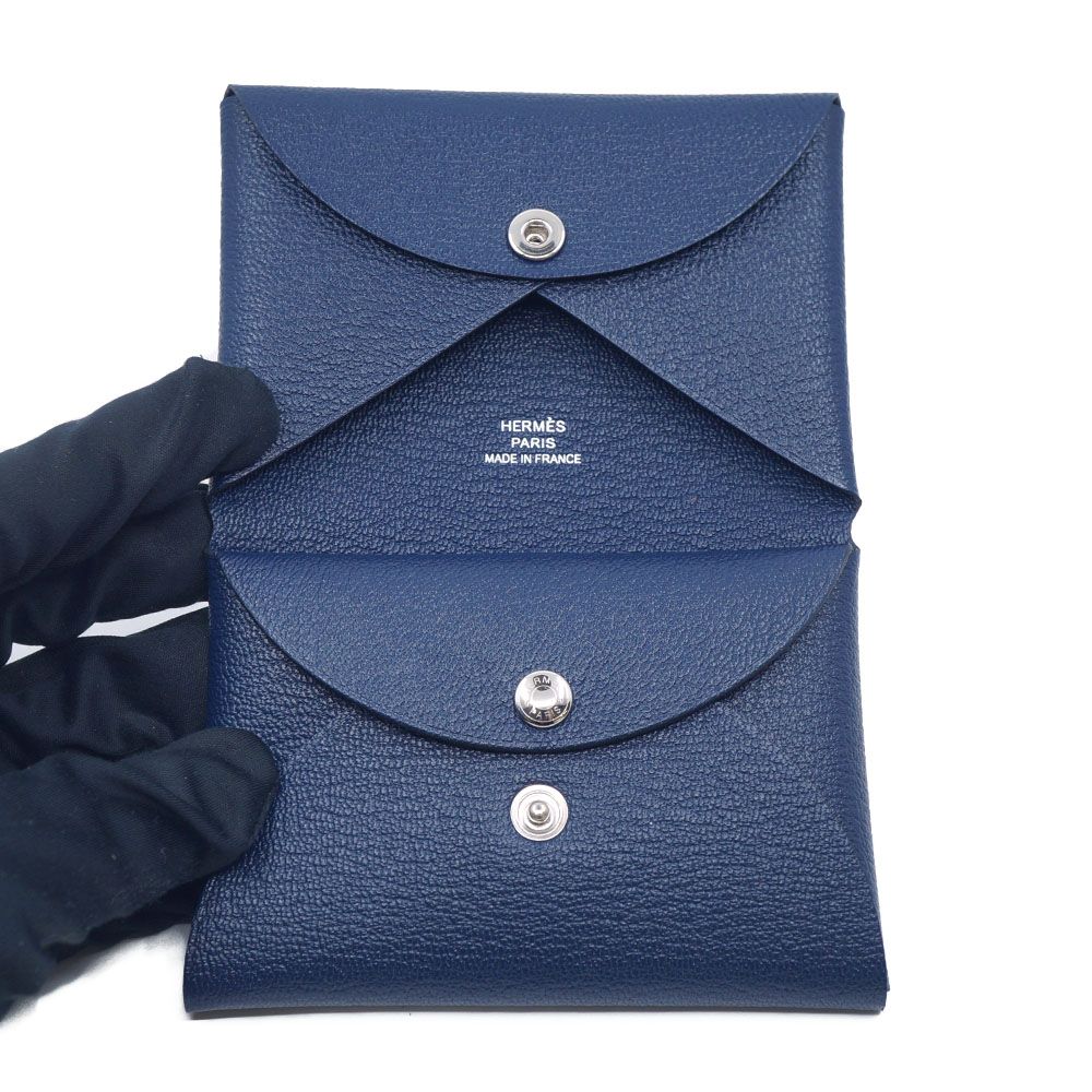 Hermes Calvi Duo Blue Navy Card Case Coin Box — view 6