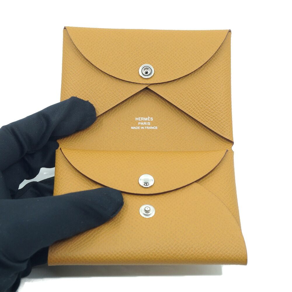 Hermes Calvi Duo Sesame Brown Card Case Coin Box — view 6