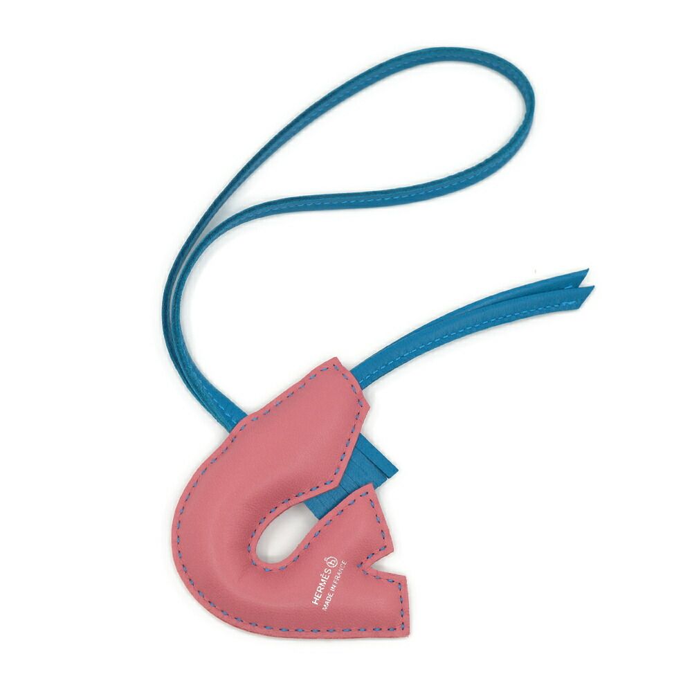 Hermes Courvette Bag Charm Pink Blue Strap — view 2