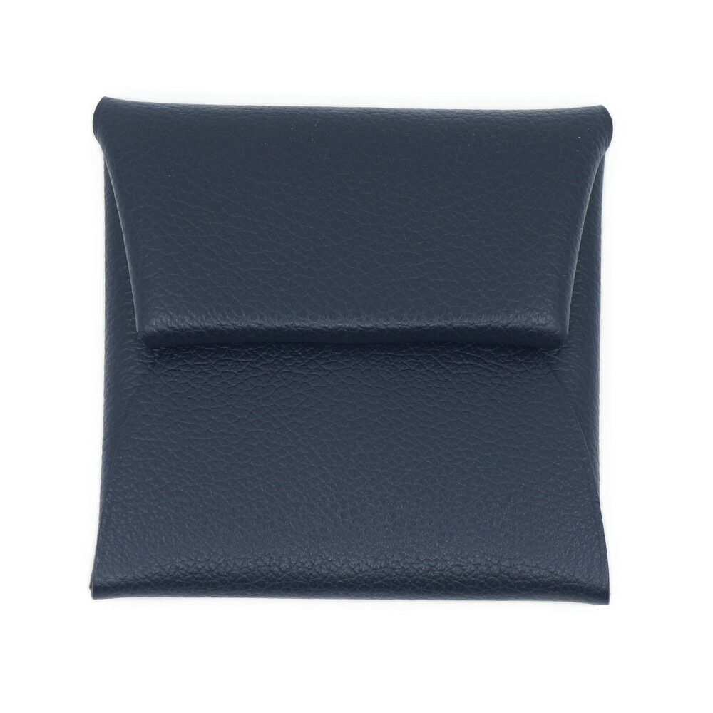 Hermes Bastia Canvas Leather Coin Case Black Silver