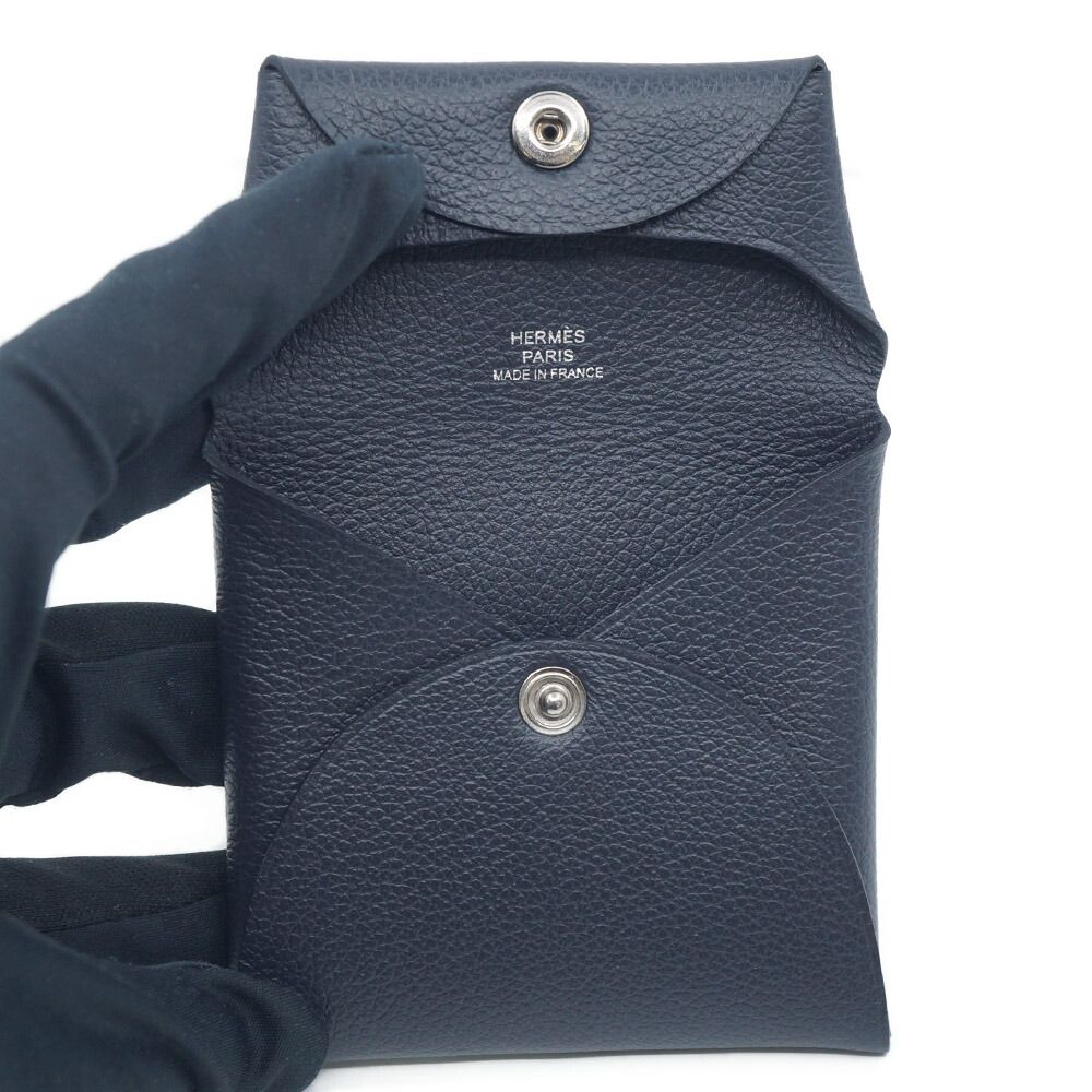 Hermes Bastia Canvas Leather Coin Case Black Silver — view 5