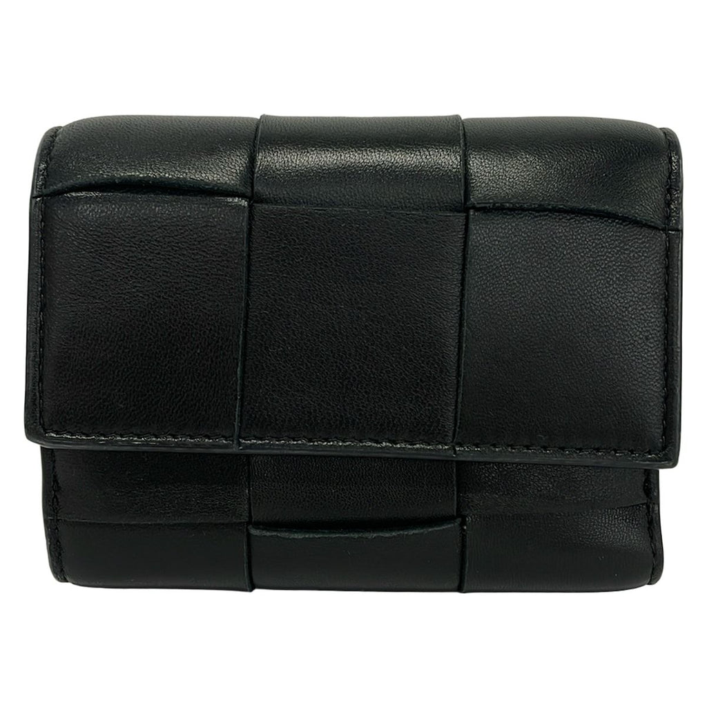 Bottega Veneta Trifold Wallet Cassette Black Leather