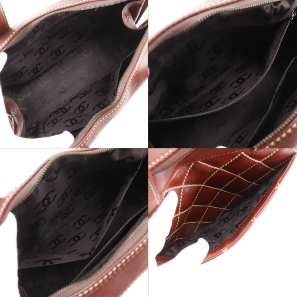 Chanel Wild Stitch Leather Red Brown Handbag — view 6